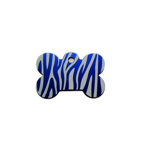 Medaglietta a forma osso cane fashion zebrata blu con incisione personalizzata
