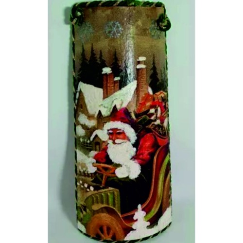 Tegola grande con Babbo Natale in macchina decoupage decorazione natalizia